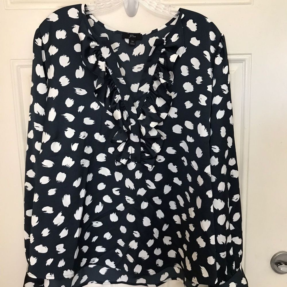 J.crew spots print long sleeves blouse ruffles on neck
